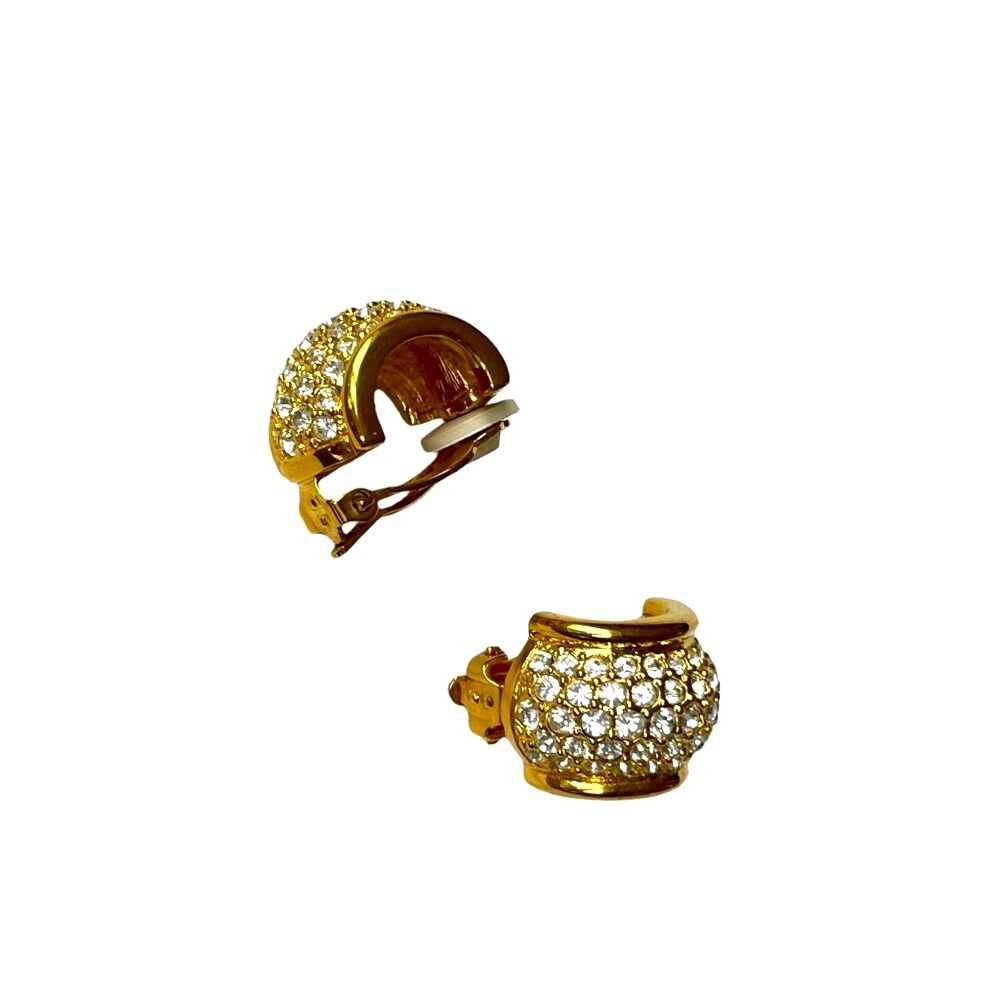 SWAROVSKI Earrings: Crystal huggie earrings clip on gold tone